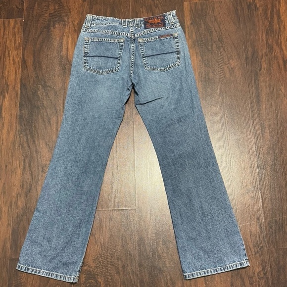 Lucky Brand Dungarees Rancher Flare Wide Leg Blue Jeans Vintage Y2K 25 Short EUC - Picture 10 of 15